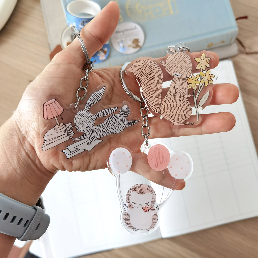 Various acrylic keycharm perfect for bag, pencil case, and keys.