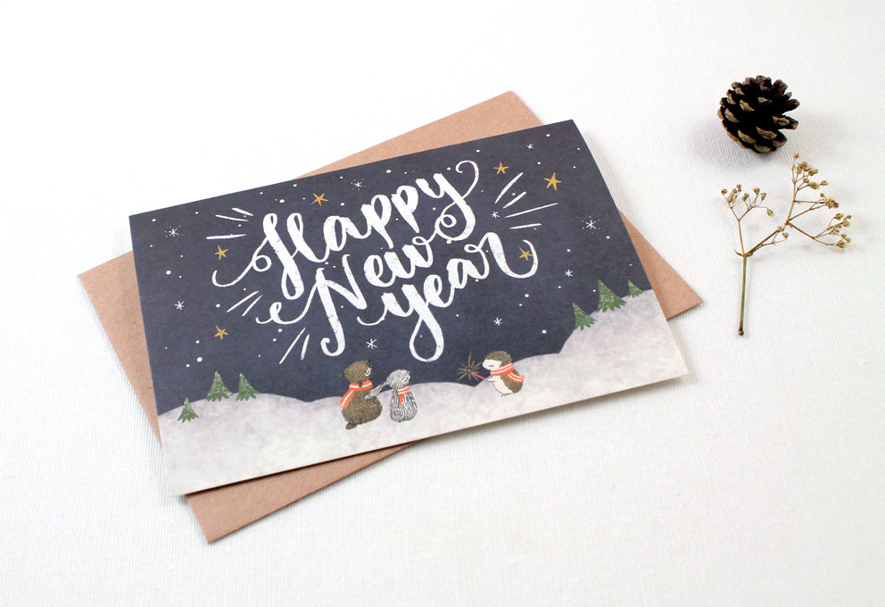 Holiday Card - Happy New Year, Starry Night - Greeting Card