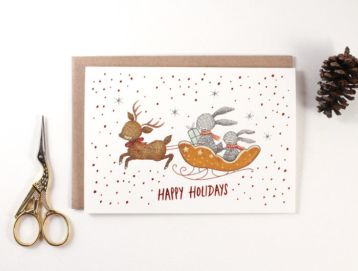 Christmas Card - Happy Holidays - Copper Foil Greeting Card