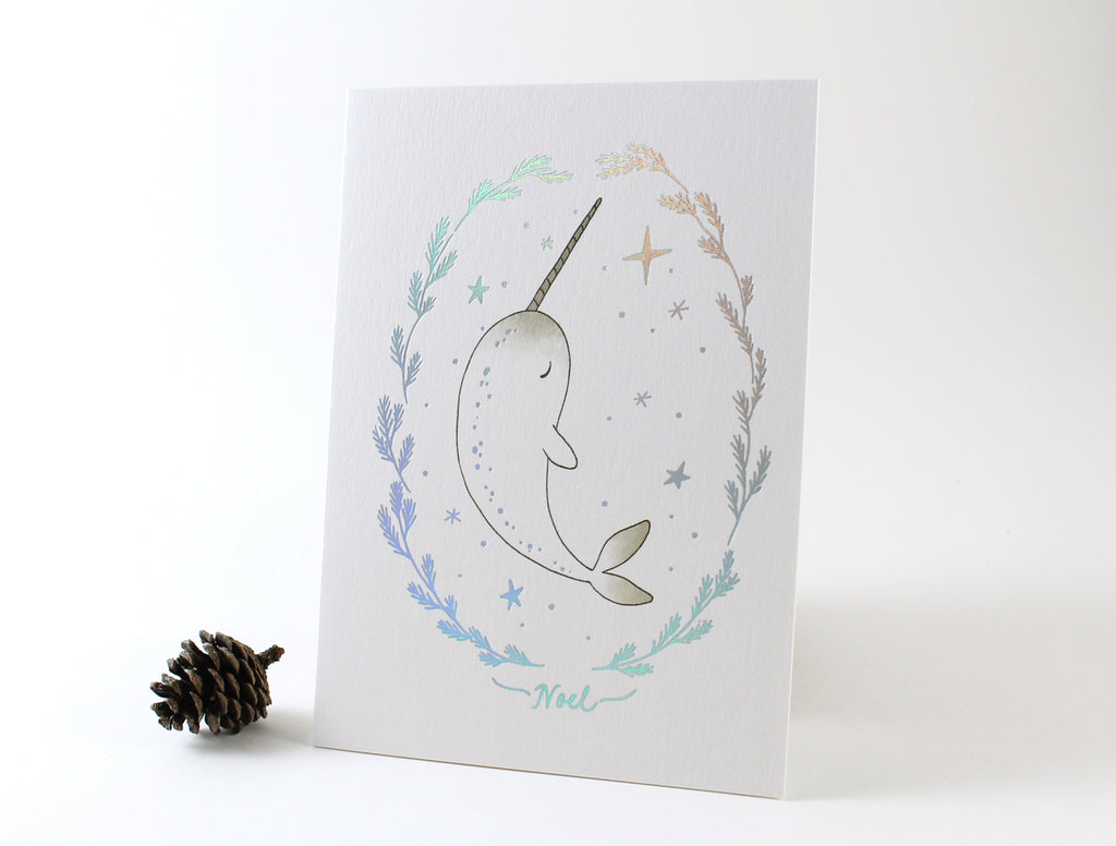Christmas Card - Narwhal Noel - Holographic Foil Greeting Card