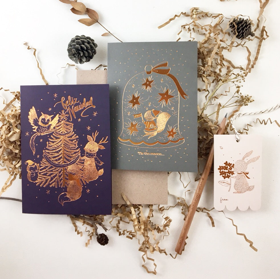 Christmas Card - 'Tis the Season - Copper Foil Greeting Card