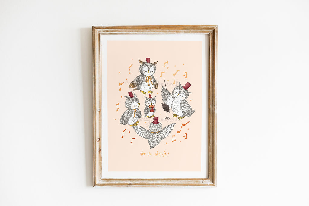 Hoo Hoo Happy Birthday, Owl - Delightful art print capturing owl birthday serenade. A whimsical addition to your space.
