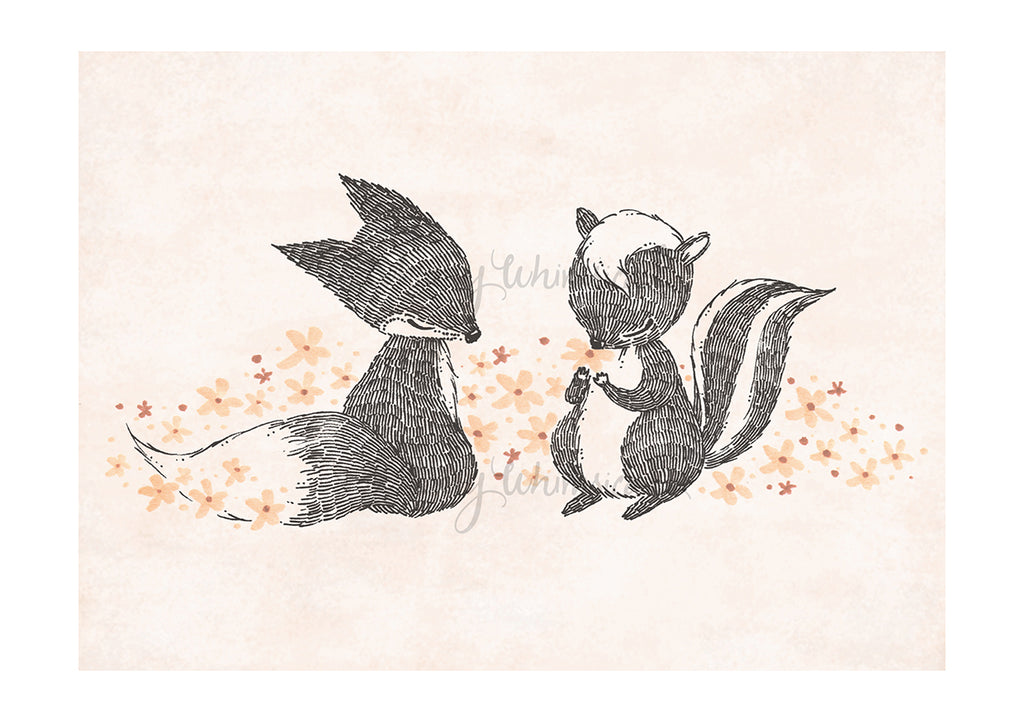 Happy Fox & Skunk - 5x7 Print