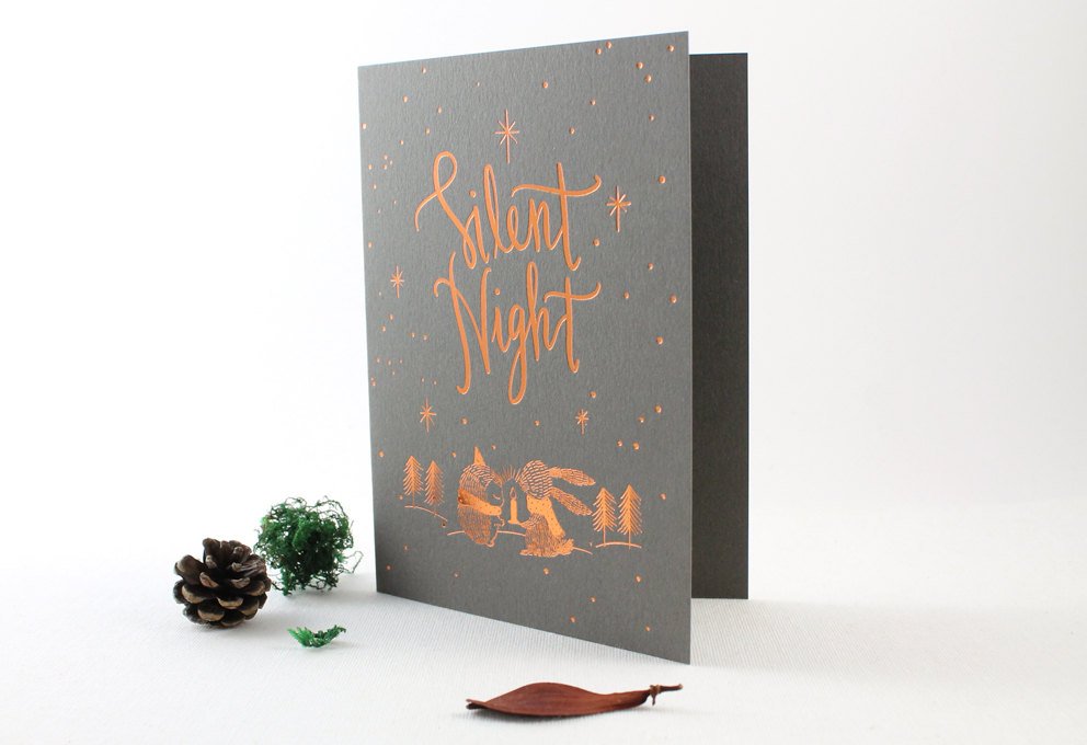 Christmas Card - Silent Night - Copper Foil Greeting Card