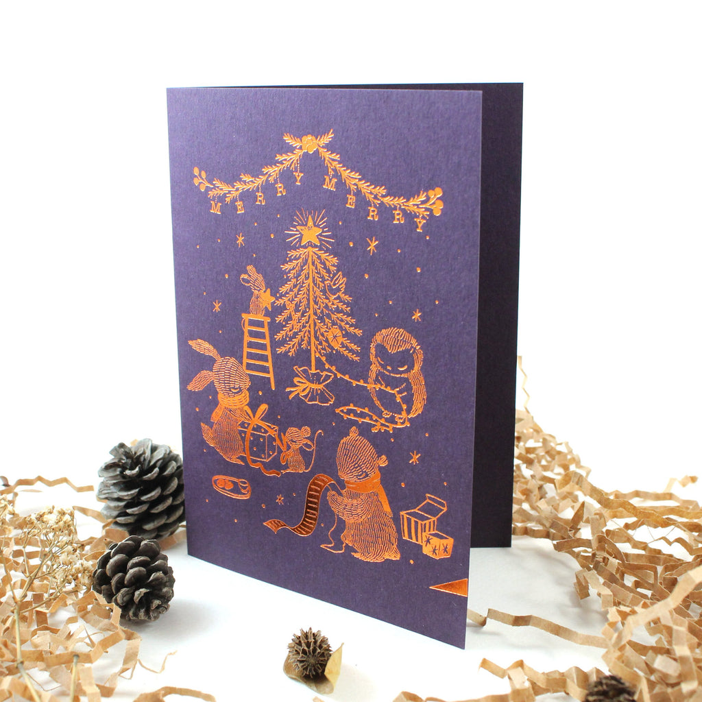 Christmas Card - Merry Merry Christmas - Copper Foil Greeting Card