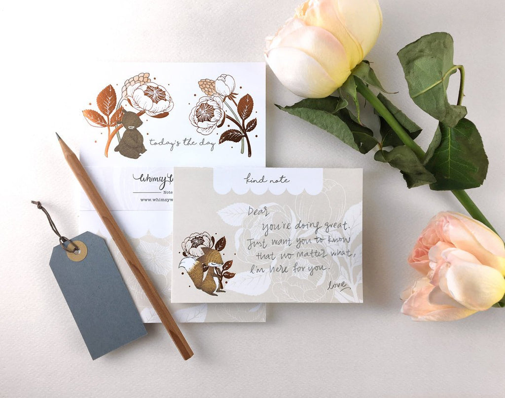 Copper Foil Notepad, feature bear & fox adorned with copper-foil printed florals, ideal for daily notes and desk organization.