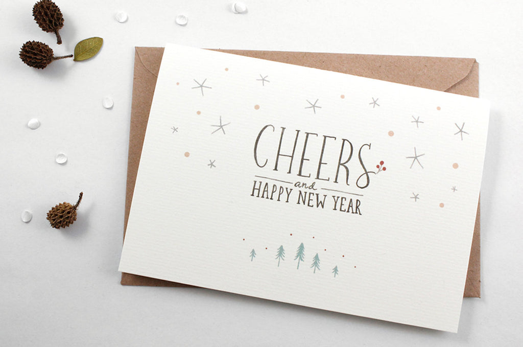50% OFF - Holiday Cards - Cheers, Happy New Year - 10 Greeting Cards