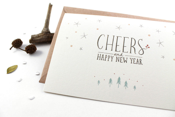 50% OFF - Holiday Cards - Cheers, Happy New Year - 10 Greeting Cards