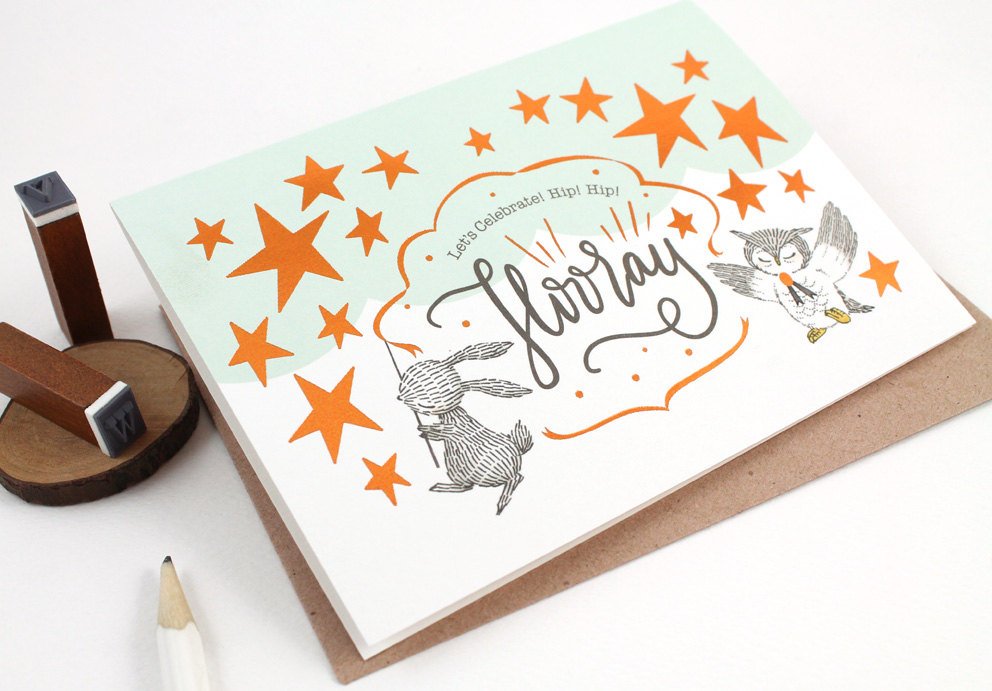 Let's Celebrate, Hip Hip Hooray - Copper Foil Greeting Card